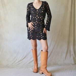 Aqua Swim Black Crochet Dress NWT